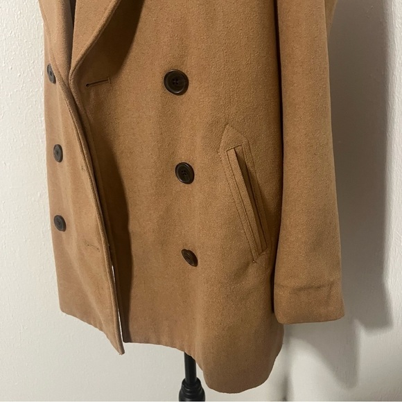 Old Navy Women’s Tan Small Peacoat Jacket Pockets 3 Buttons Trendy Wool Blend - Picture 3 of 8